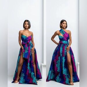 NWT Ofuure African Print Maxi Infinity Dress Size S-L Adjustable Multiple Strap